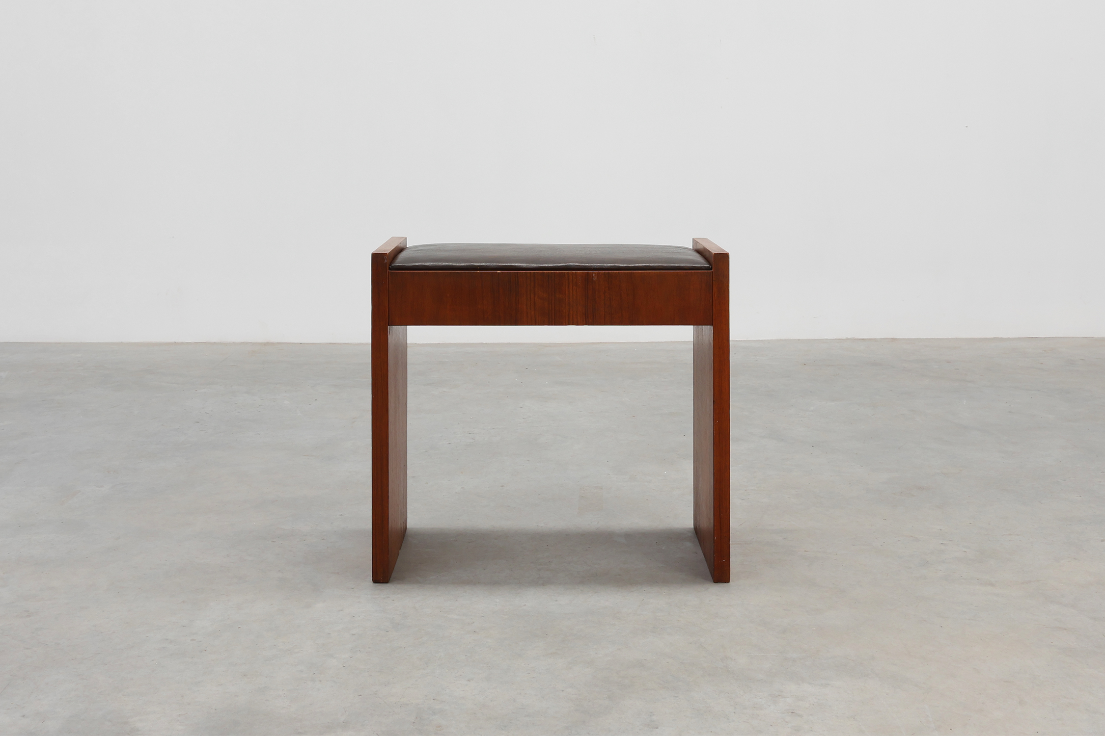 Art Deco Walnut Stool with Leather Seat, Belgium ca. 1925thumbnail